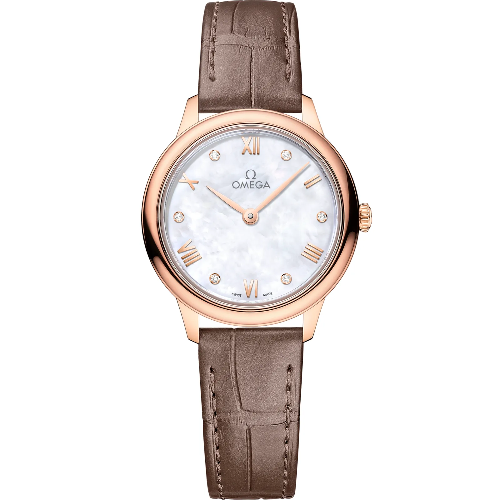 Omega De Ville Quartz 27.5 434.53.28.60, reference 434.53.28.60.55.001, white dial, rose gold case