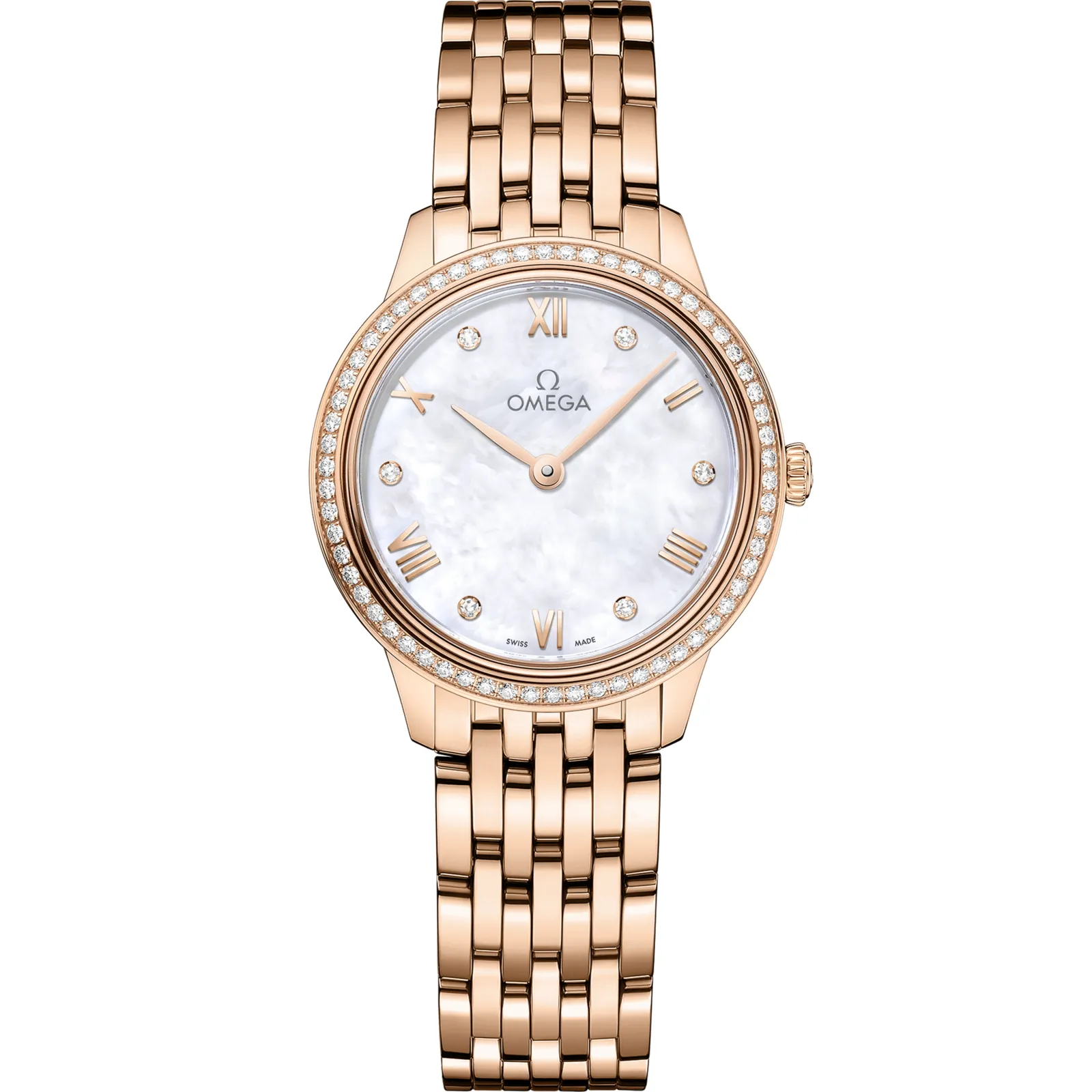 Omega De Ville Quartz 27.5 Sedna 434.55.28.60, reference 434.55.28.60.55.001, white dial, rose gold case