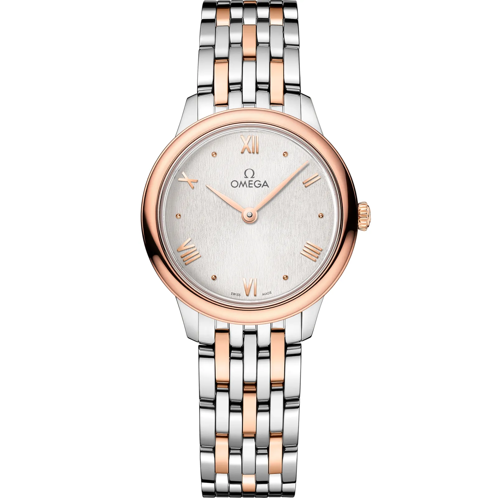 Omega De Ville Quartz 27.5 Stainless 434.20.28.60, reference 434.20.28.60.02.001, silver dial, stainless steel and rose gold case