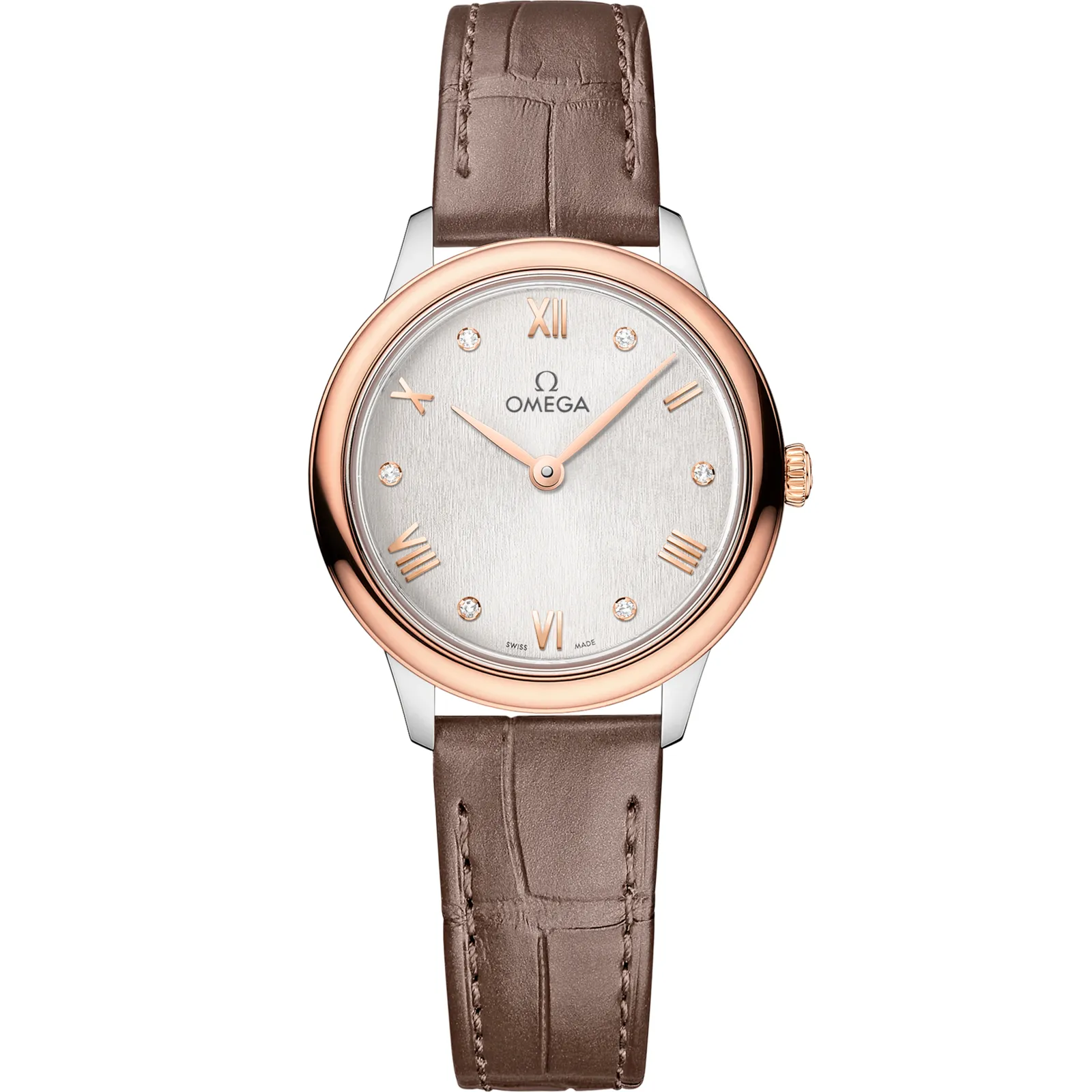 Omega De Ville Quartz 27.5 Stainless 434.23.28.60, reference 434.23.28.60.52.001, silver dial, stainless steel and rose gold case