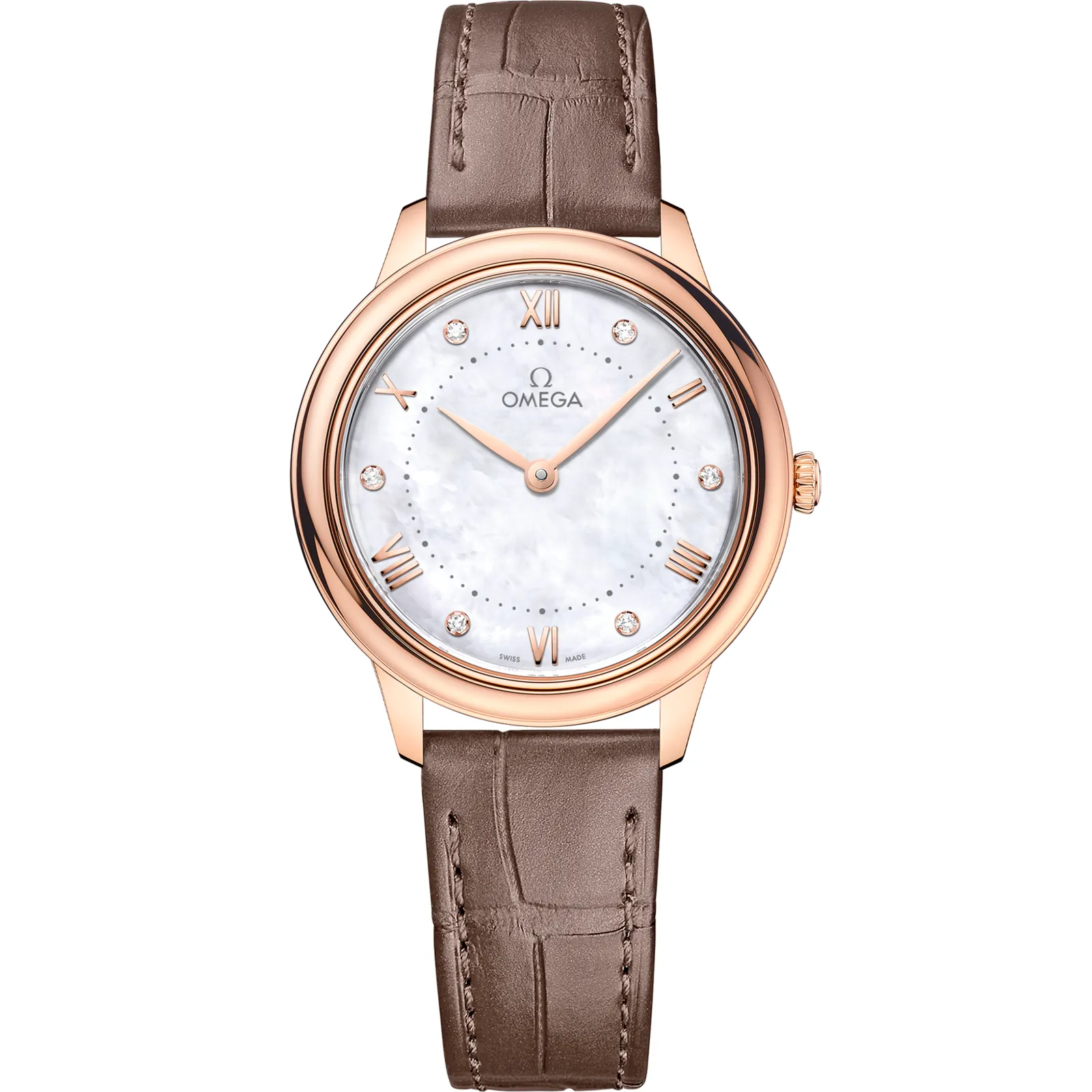 Omega De Ville Quartz 30 434.53.30.60, reference 434.53.30.60.55.001, white dial, rose gold case