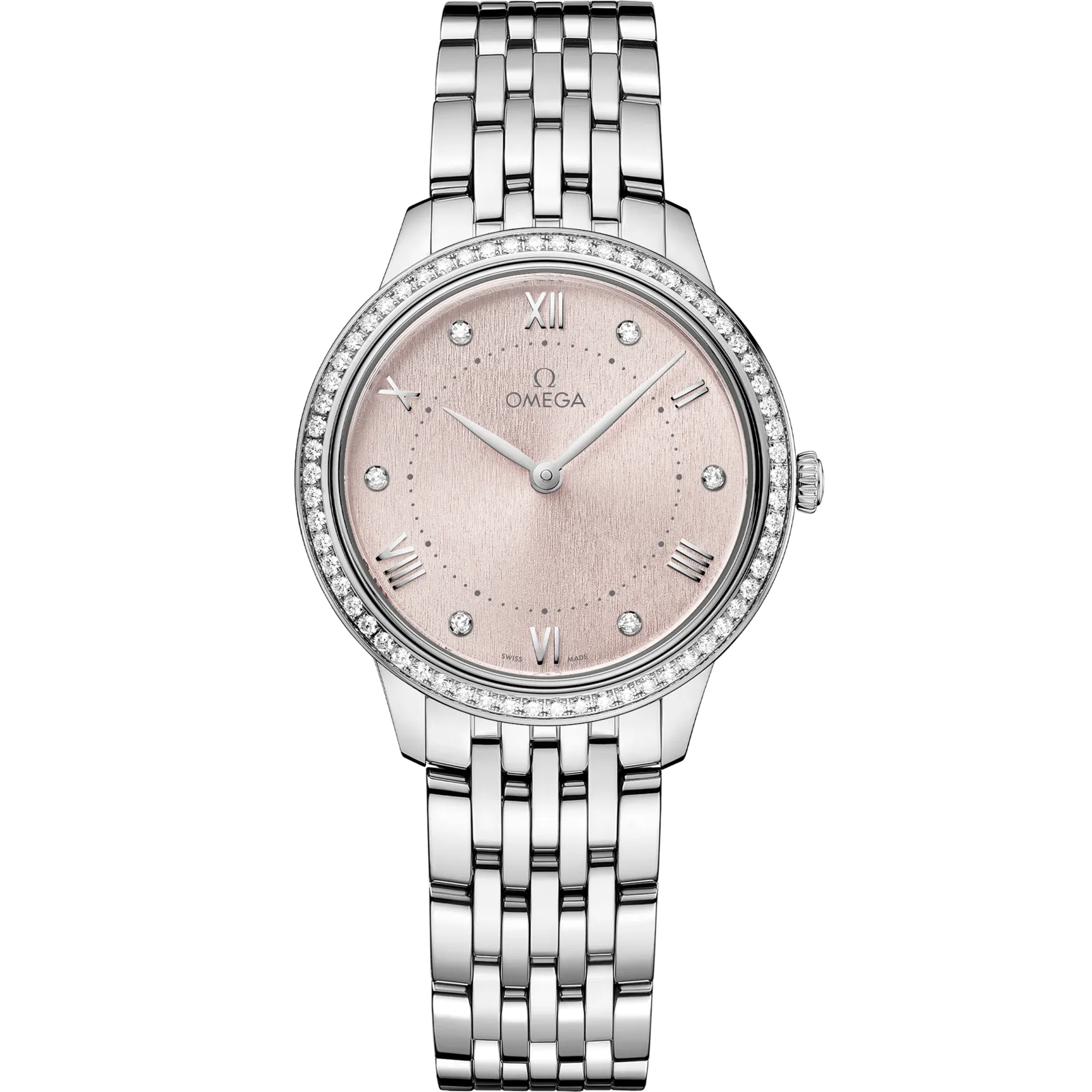 Omega De Ville Quartz 30 Stainless 434.15.30.60, reference 434.15.30.60.52.001, pink dial, stainless steel case
