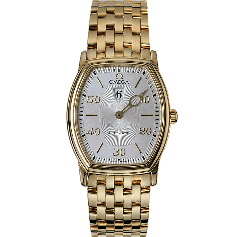 Omega De Ville Tonneau Automatic Jump Hour 4153.31.00, reference 4153.31.00, silver dial, yellow gold case