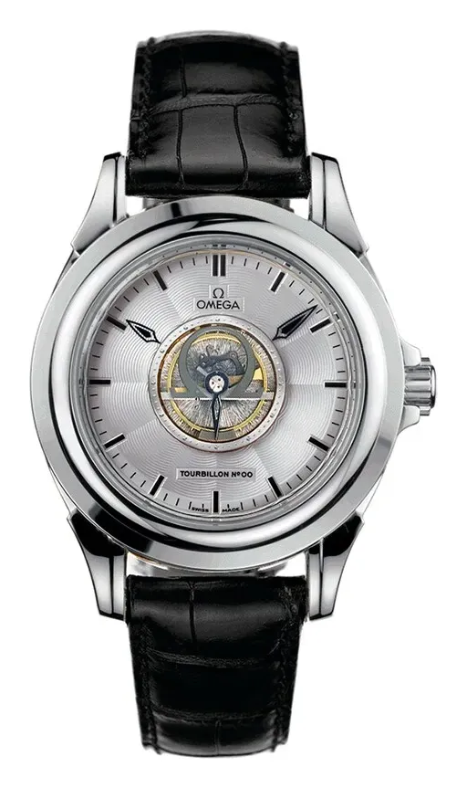 Omega De Ville Tourbillon 5943.40.31, reference 5943.40.31, silver dial, platinum case