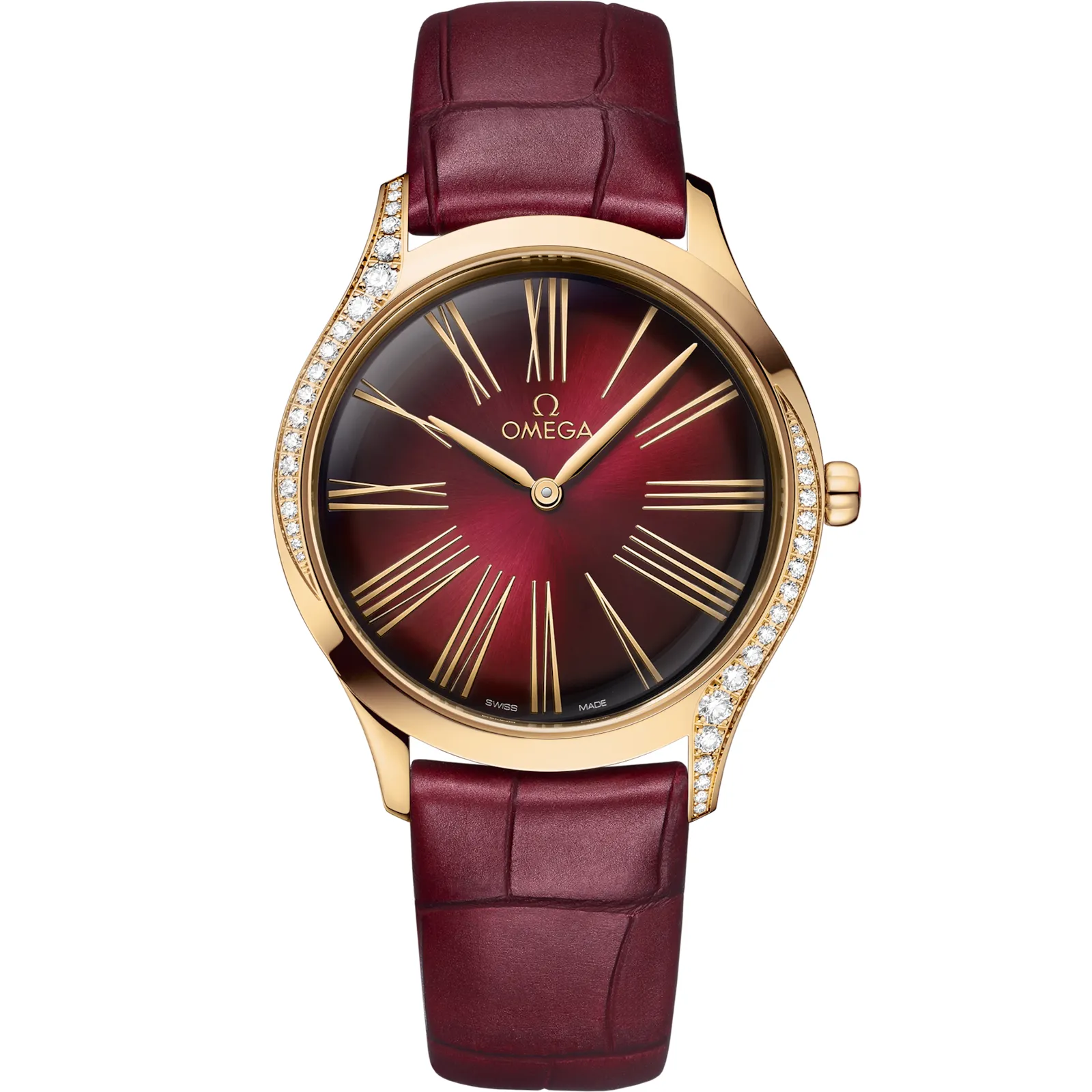 Omega De Ville Trésor 36 428.58.36.60, reference 428.58.36.60.11.001, red dial, yellow gold case