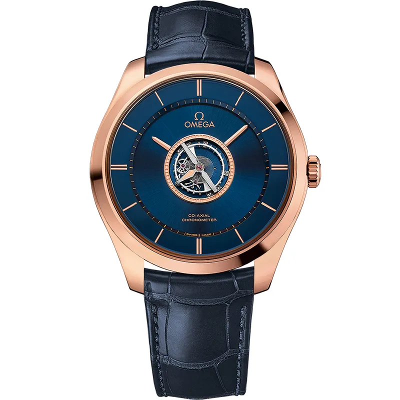 Omega De Ville Trésor Tourbillon 528.53.44.21, reference 528.53.44.21.03.001, blue dial, rose gold case
