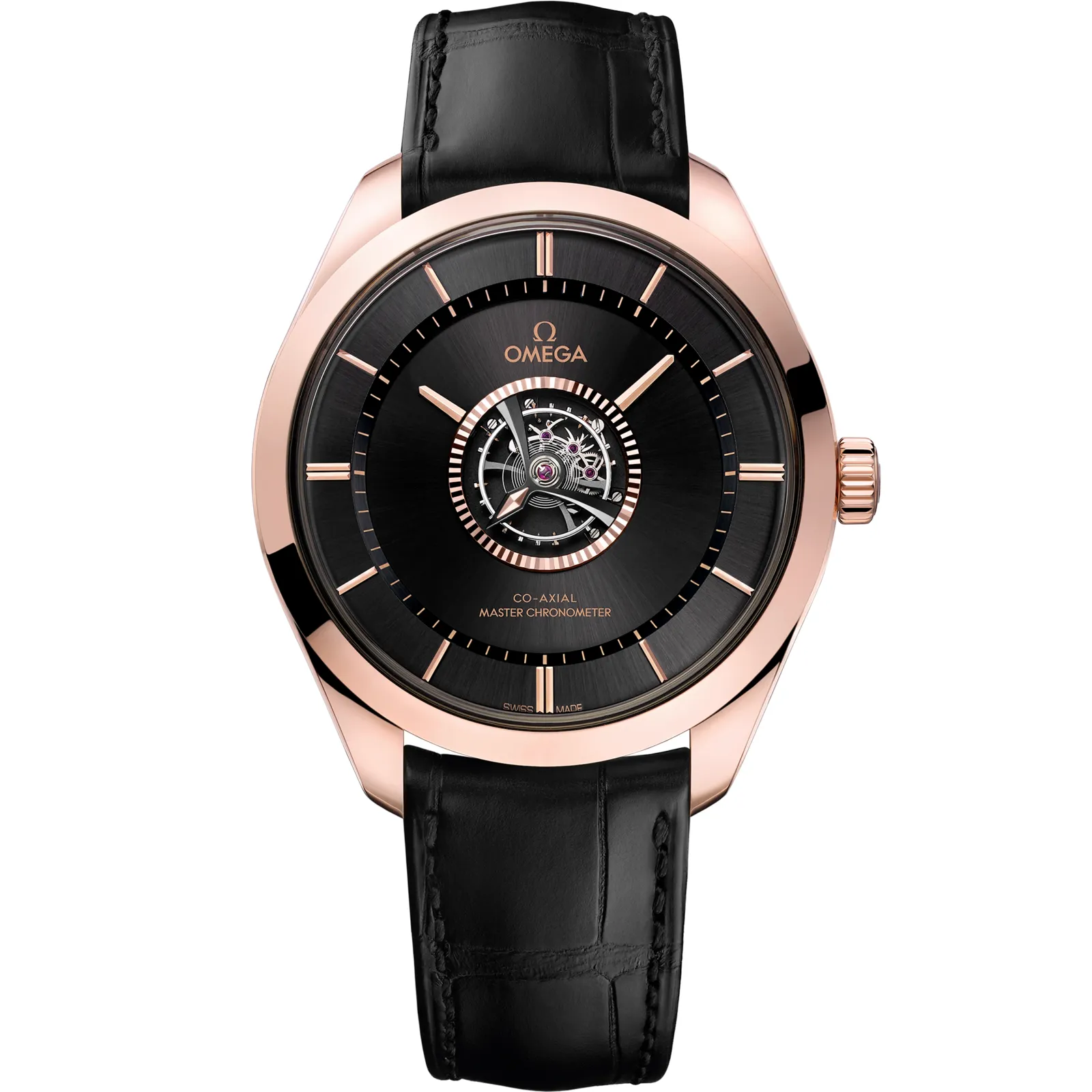 Omega De Ville Trésor Tourbillon 529.53.43.22, reference 529.53.43.22.01.001, black dial, rose gold and white gold case