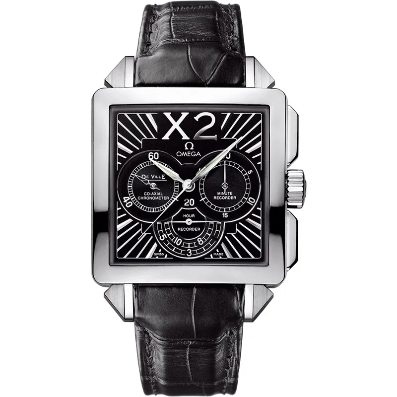Omega De Ville X2 Co-Axial 37 Chronograph 423.13.37.50, reference 423.13.37.50.01.001, black dial, stainless steel case