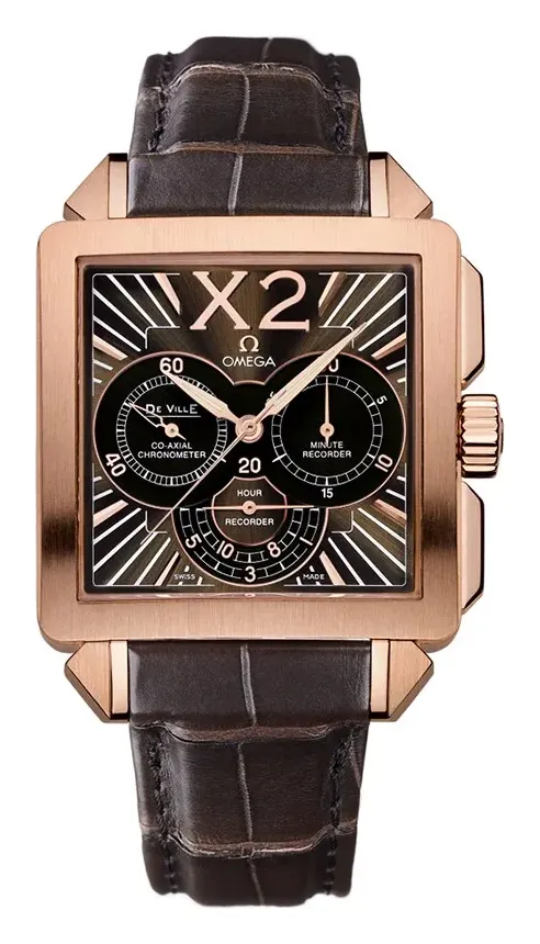 Omega De Ville X2 Co-Axial 37 Chronograph 423.53.37.50, reference 423.53.37.50.01.001, brown dial, rose gold case