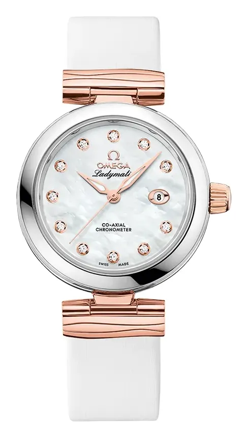 Omega LadyMatic Co-Axial 34 425.22.34.20, reference 425.22.34.20.55.004, white dial, stainless steel and rose gold case