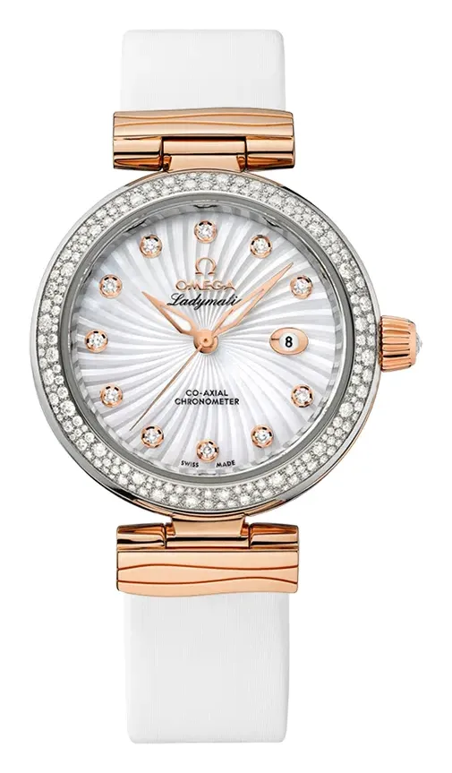 Omega LadyMatic Co-Axial 34 425.27.34.20, reference 425.27.34.20.55.001, white dial, stainless steel and rose gold case
