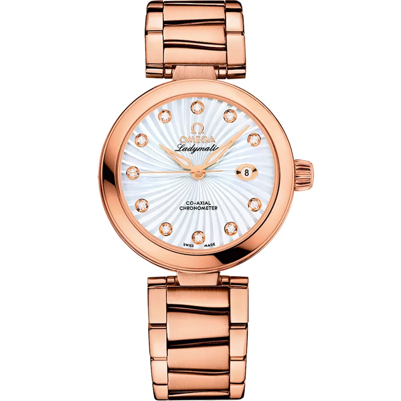 Omega LadyMatic Co-Axial 34 425.60.34.20, reference 425.60.34.20.55.001, white dial, rose gold case
