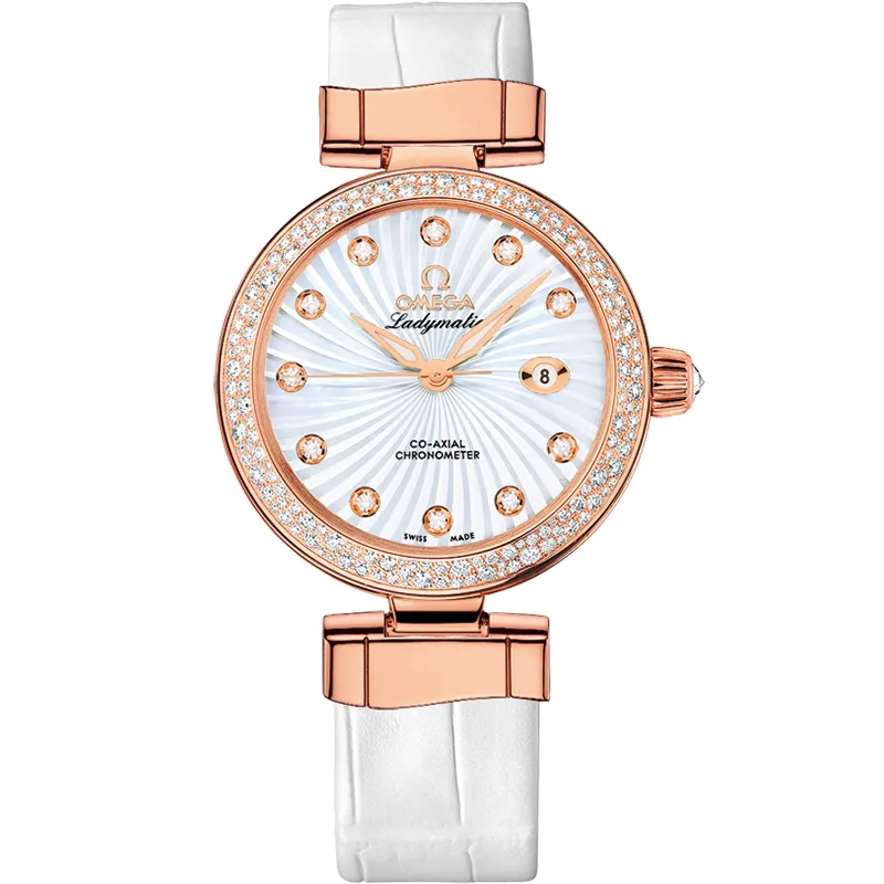 Omega LadyMatic Co-Axial 34 425.68.34.20, reference 425.68.34.20.55.001, white dial, rose gold case