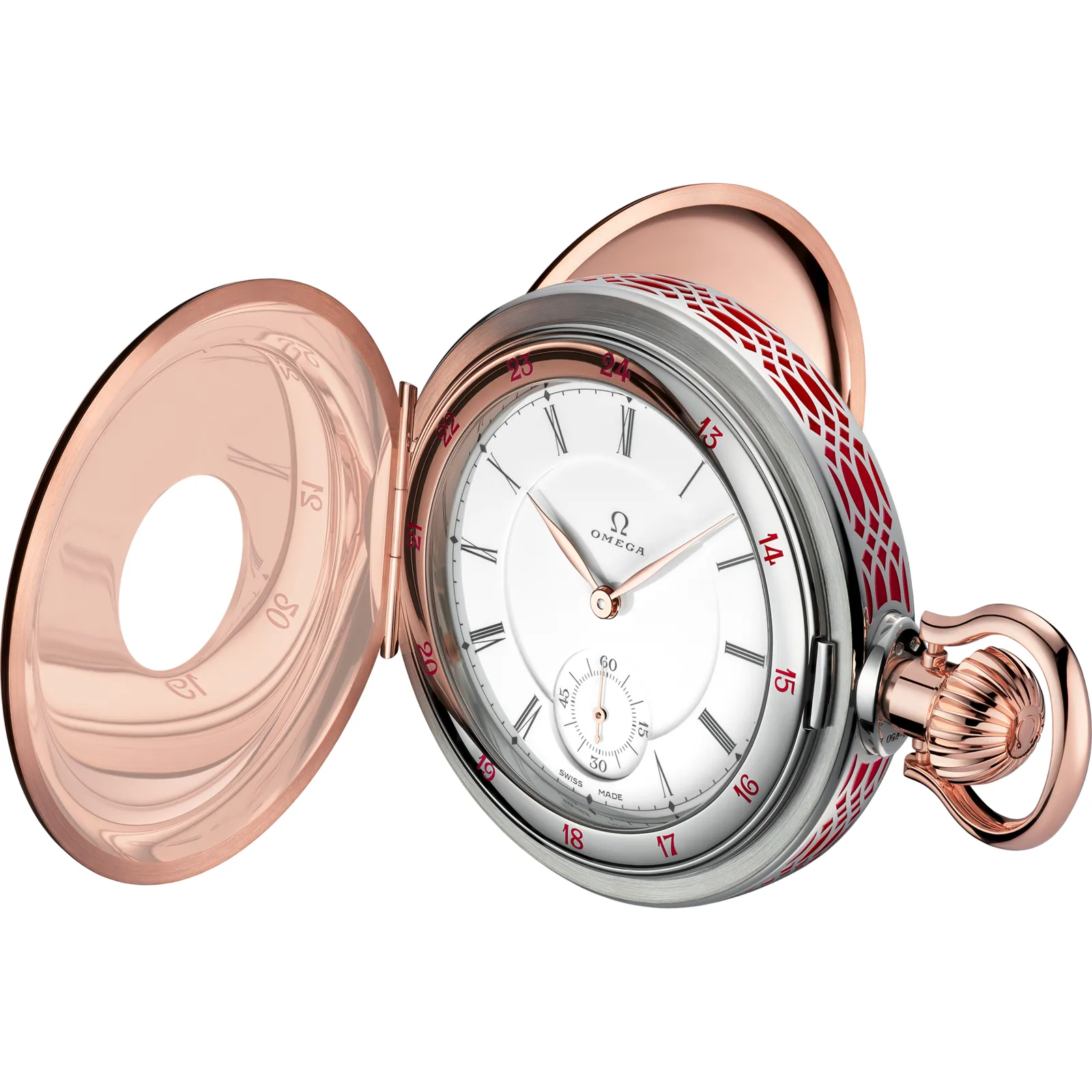 Omega Pocket Watch 125th Anniversary, reference 518.62.60.00.04.001, white dial, rose gold and white gold case
