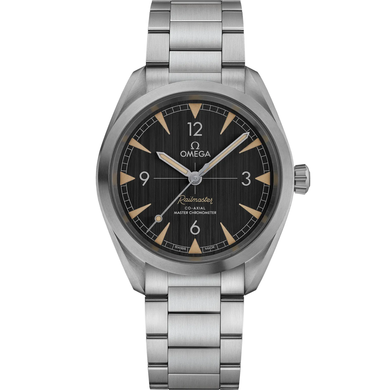 Omega Railmaster Omega Co-Axial Master Chronometer 40 220.10.40.20, reference 220.10.40.20.01.001, black dial, stainless steel case