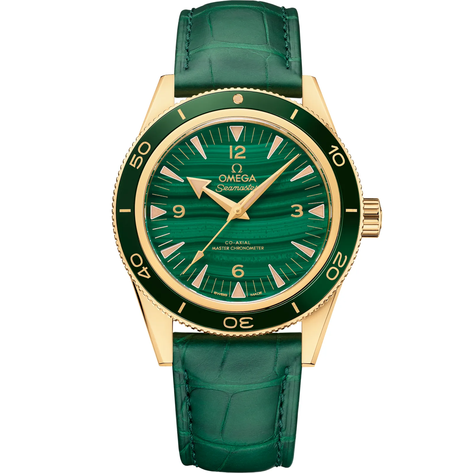 Omega Seamaster 300 Co-Axial Master Chronometer 234.63.41.21, reference 234.63.41.21.99.001, green dial, yellow gold case