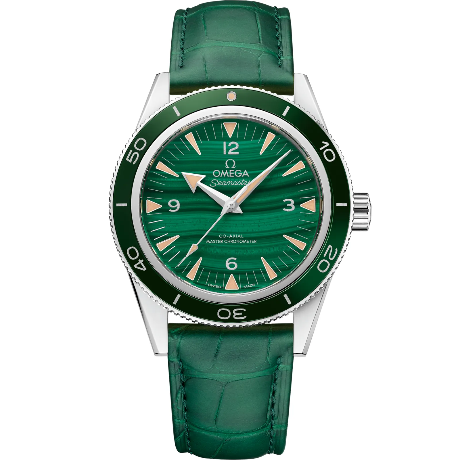 Omega Seamaster 300 Co-Axial Master Chronometer 234.93.41.21, reference 234.93.41.21.99.001, green dial, platinum case