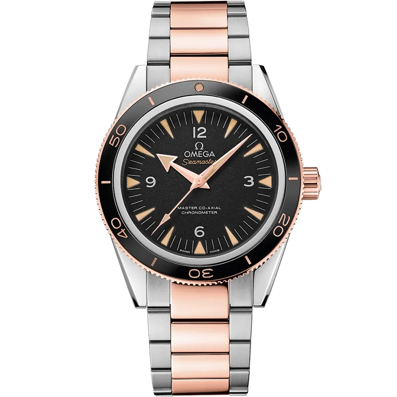 Omega Seamaster 300 Master Co-Axial 233.20.41.21, reference 233.20.41.21.01.001, black dial, stainless steel and rose gold case