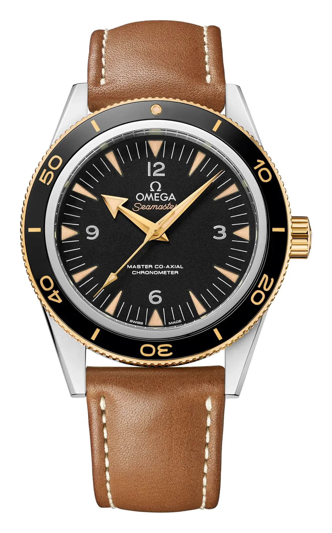 Omega Seamaster 300 Master Co-Axial 233.22.41.21, reference 233.22.41.21.01.001, black dial, stainless steel and yellow gold case