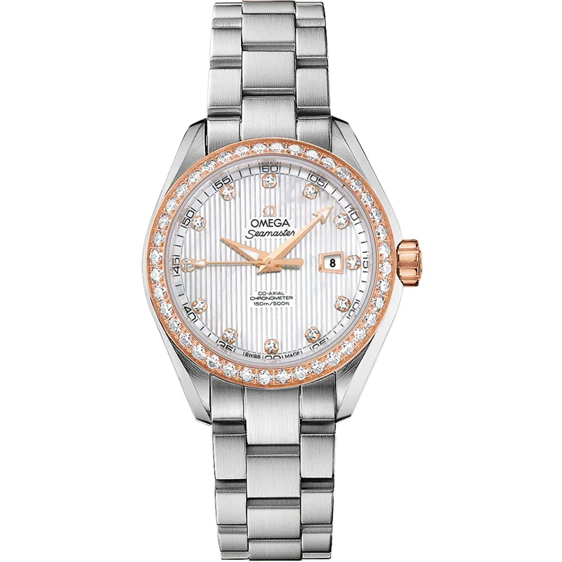 Omega Seamaster Aqua Terra 150M Co-Axial 34 231.25.34.20, reference 231.25.34.20.55.003, white dial, stainless steel and rose gold case