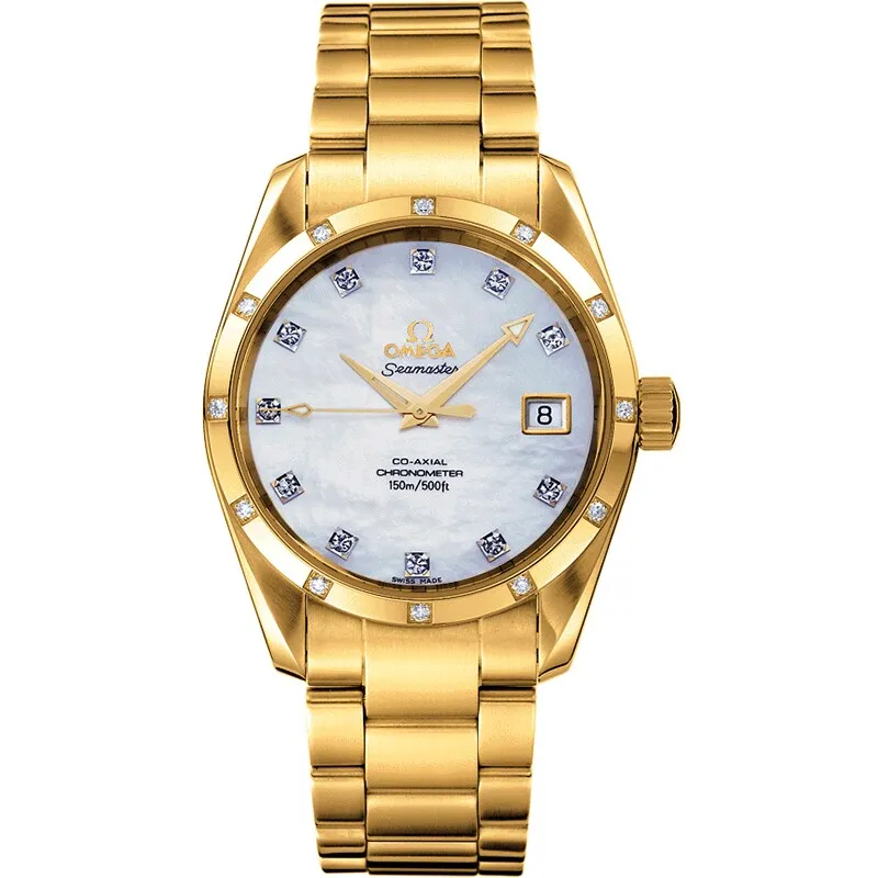 Omega Seamaster Aqua Terra 150M Co-Axial 36.2 2005.75.00, reference 2005.75.00, white dial, yellow gold case