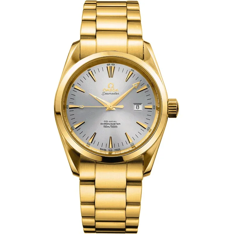 Omega Seamaster Aqua Terra 150M Co-Axial 36.2 2104.30.00, reference 2104.30.00, silver dial, yellow gold case