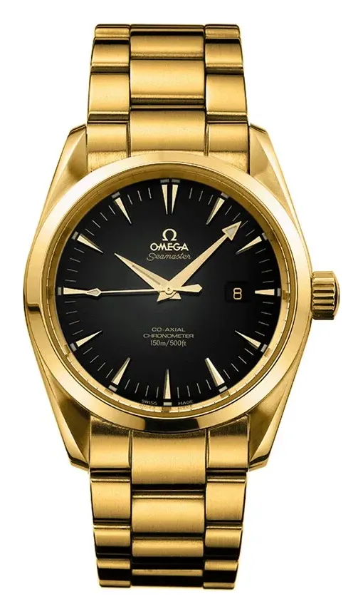 Omega Seamaster Aqua Terra 150M Co-Axial 36.2 2104.50.00, reference 2104.50.00, black dial, yellow gold case