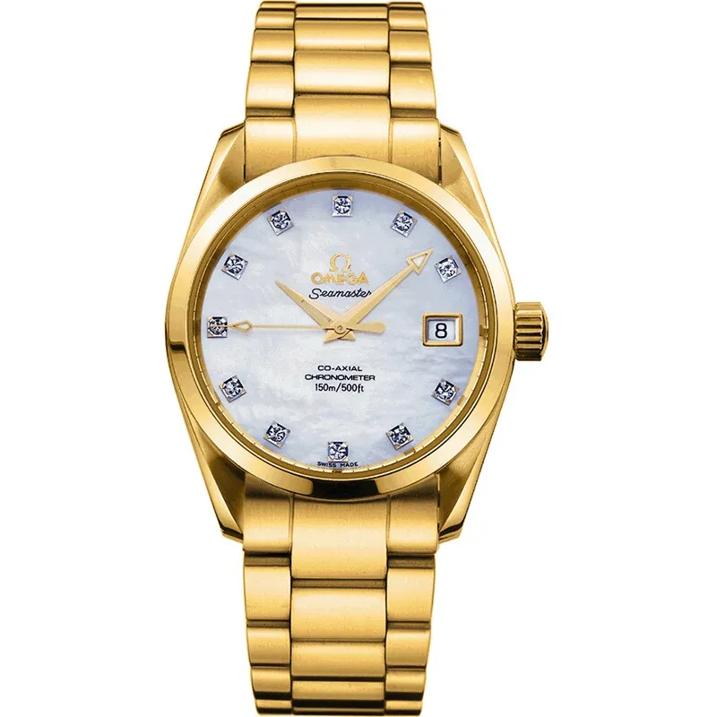 Omega Seamaster Aqua Terra 150M Co-Axial 36.2 2104.75.00, reference 2104.75.00, white dial, yellow gold case
