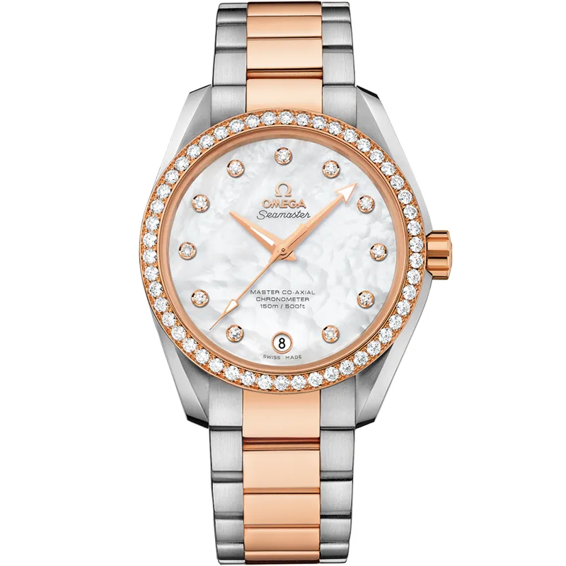 Omega Seamaster Aqua Terra 150M Co-Axial 38.5 231.25.39.21, reference 231.25.39.21.55.001, white dial, stainless steel and rose gold case