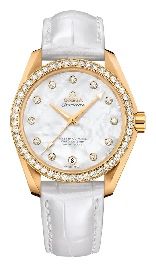 Omega Seamaster Aqua Terra 150M Co-Axial 38.5 231.58.39.21, reference 231.58.39.21.55.002, white dial, yellow gold case