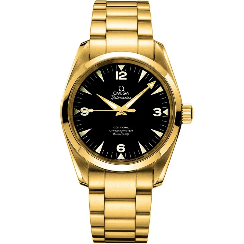 Omega Seamaster Aqua Terra 150M Co-Axial 39.2 Railmaster 2103.52.00, reference 2103.52.00, black dial, yellow gold case