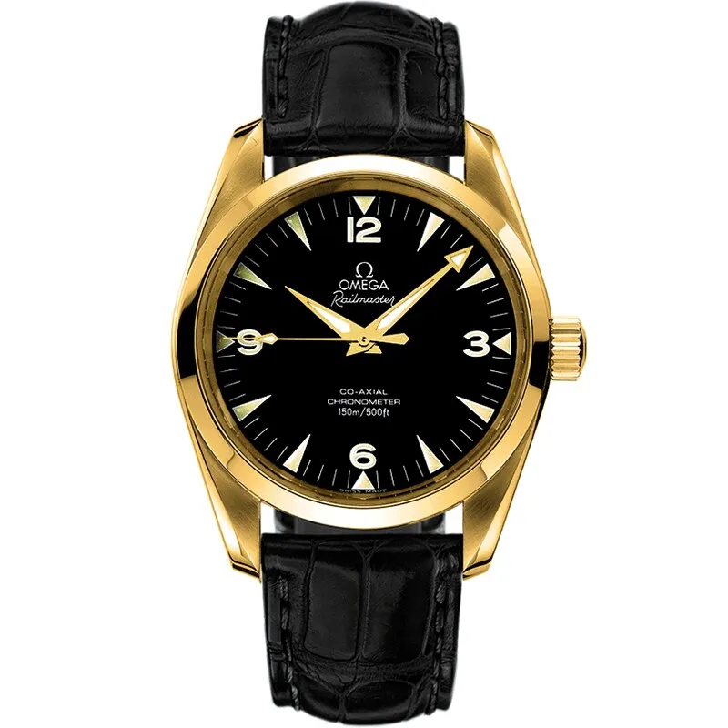 Omega Seamaster Aqua Terra 150M Co-Axial 39.2 Railmaster 2603.52.31, reference 2603.52.31, black dial, yellow gold case