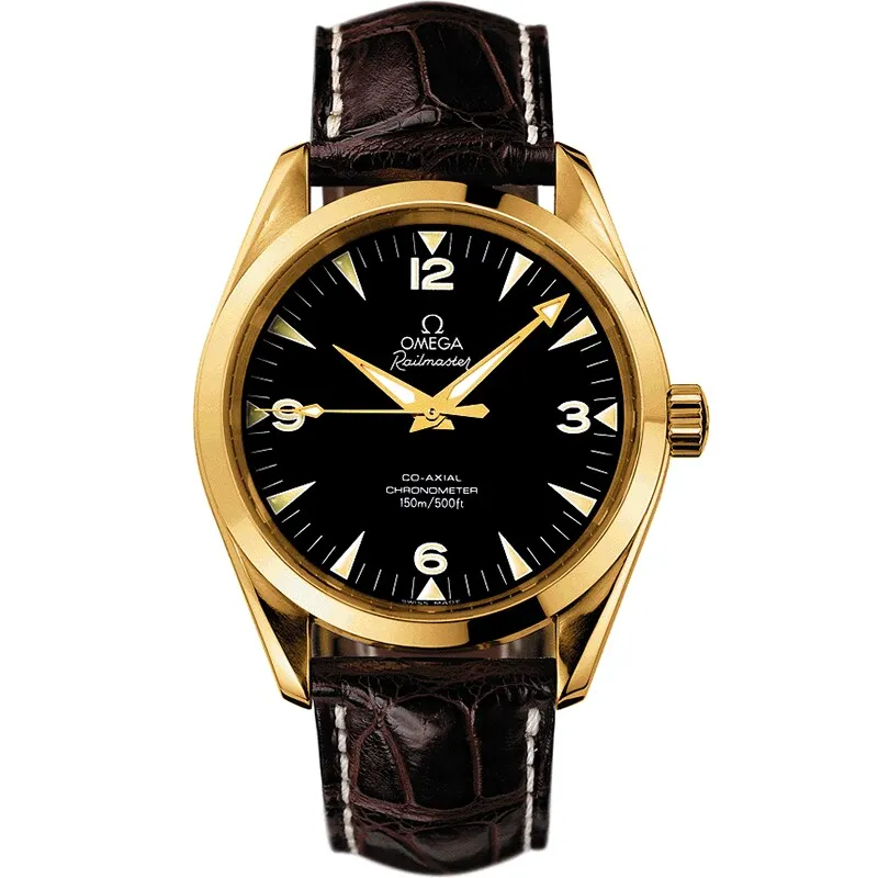 Omega Seamaster Aqua Terra 150M Co-Axial 39.2 Railmaster 2603.52.37, reference 2603.52.37, black dial, yellow gold case