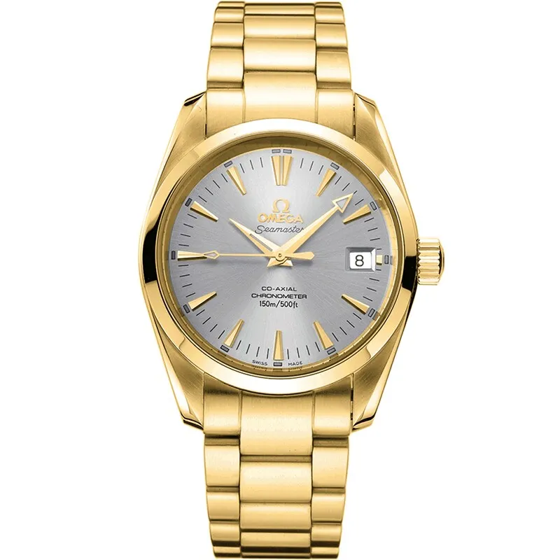 Omega Seamaster Aqua Terra 150M Co-Axial 42.2 2102.30.00, reference 2102.30.00, silver dial, yellow gold case