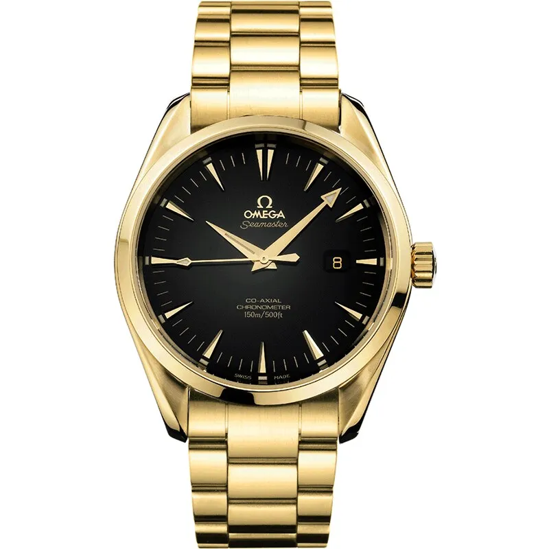 Omega Seamaster Aqua Terra 150M Co-Axial 42.2 2102.50.00, reference 2102.50.00, black dial, yellow gold case