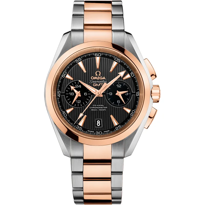 Omega Seamaster Aqua Terra 150M Co-Axial 43 GMT Chronograph 231.20.43.52, reference 231.20.43.52.06.001, grey dial, stainless steel and rose gold case