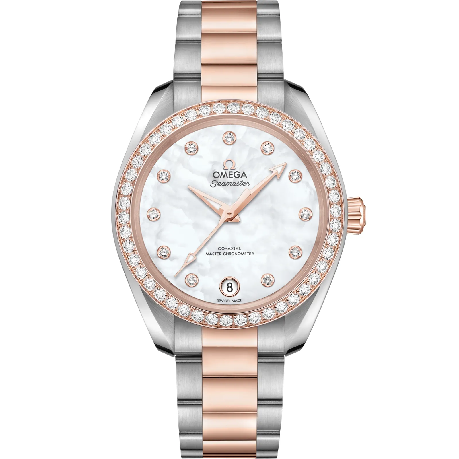 Omega Seamaster Aqua Terra 150M Master Chronometer 34 220.25.34.20, reference 220.25.34.20.55.001, white dial, stainless steel and rose gold case