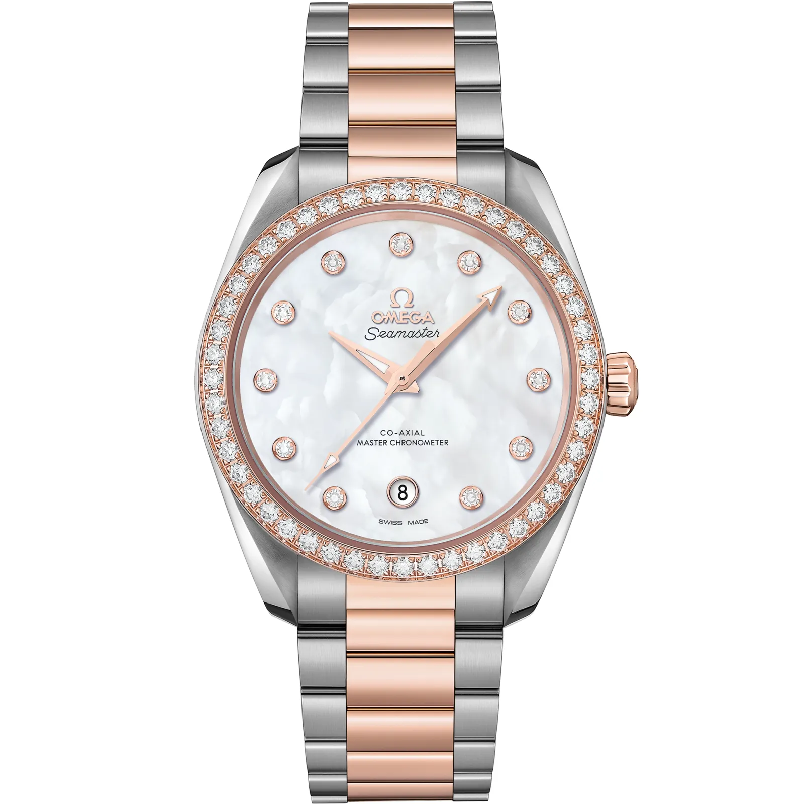 Omega Seamaster Aqua Terra 150M Master Chronometer 38 220.25.38.20, reference 220.25.38.20.55.001, white dial, stainless steel and rose gold case
