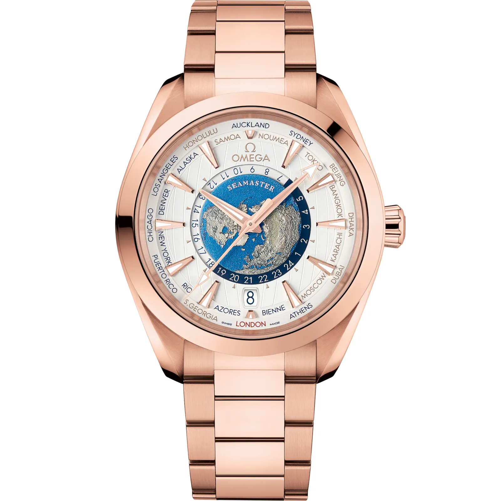 Omega Seamaster Aqua Terra 150M Master Chronometer 43 Worldtimer 220.50.43.22, reference 220.50.43.22.02.001, silver dial, rose gold case