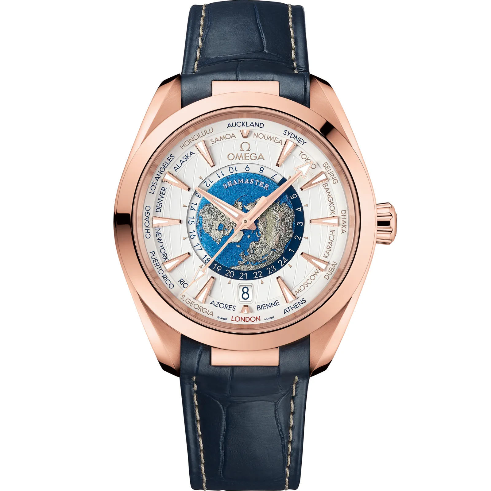 Omega Seamaster Aqua Terra 150M Master Chronometer 43 Worldtimer 220.53.43.22, reference 220.53.43.22.02.001, silver dial, rose gold case