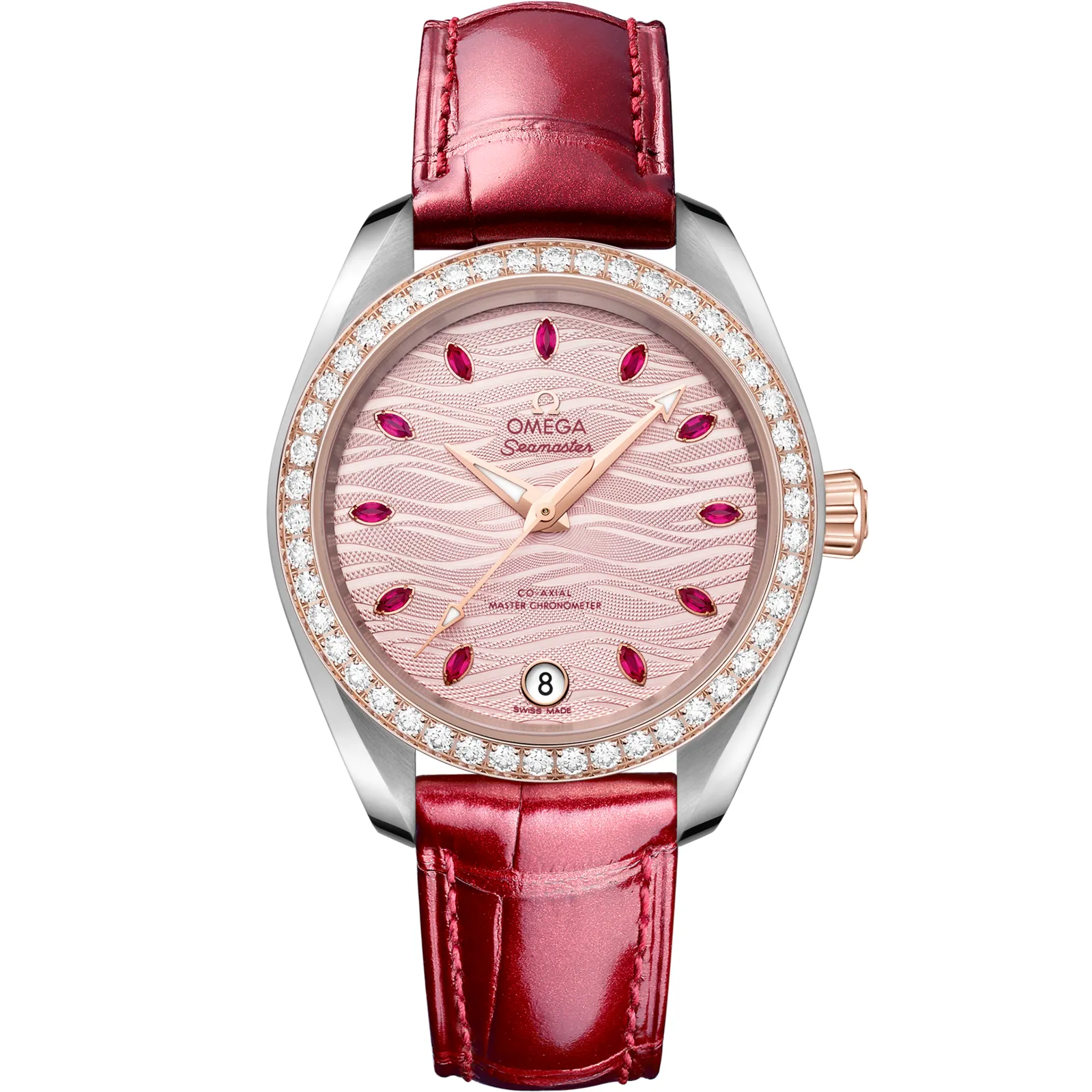 Omega Seamaster Aqua Terra 150M Master Chronometer 34 220.28.34.20, reference 220.28.34.20.60.001, pink dial, stainless steel and rose gold case