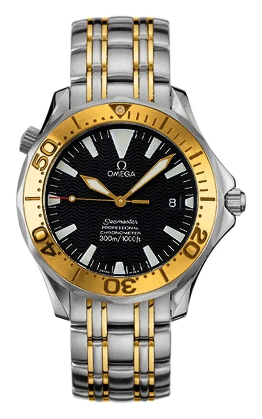 Omega Seamaster Diver 300M Automatic 36.25 2453.50.00, reference 2453.50.00, black dial, stainless steel and yellow gold case