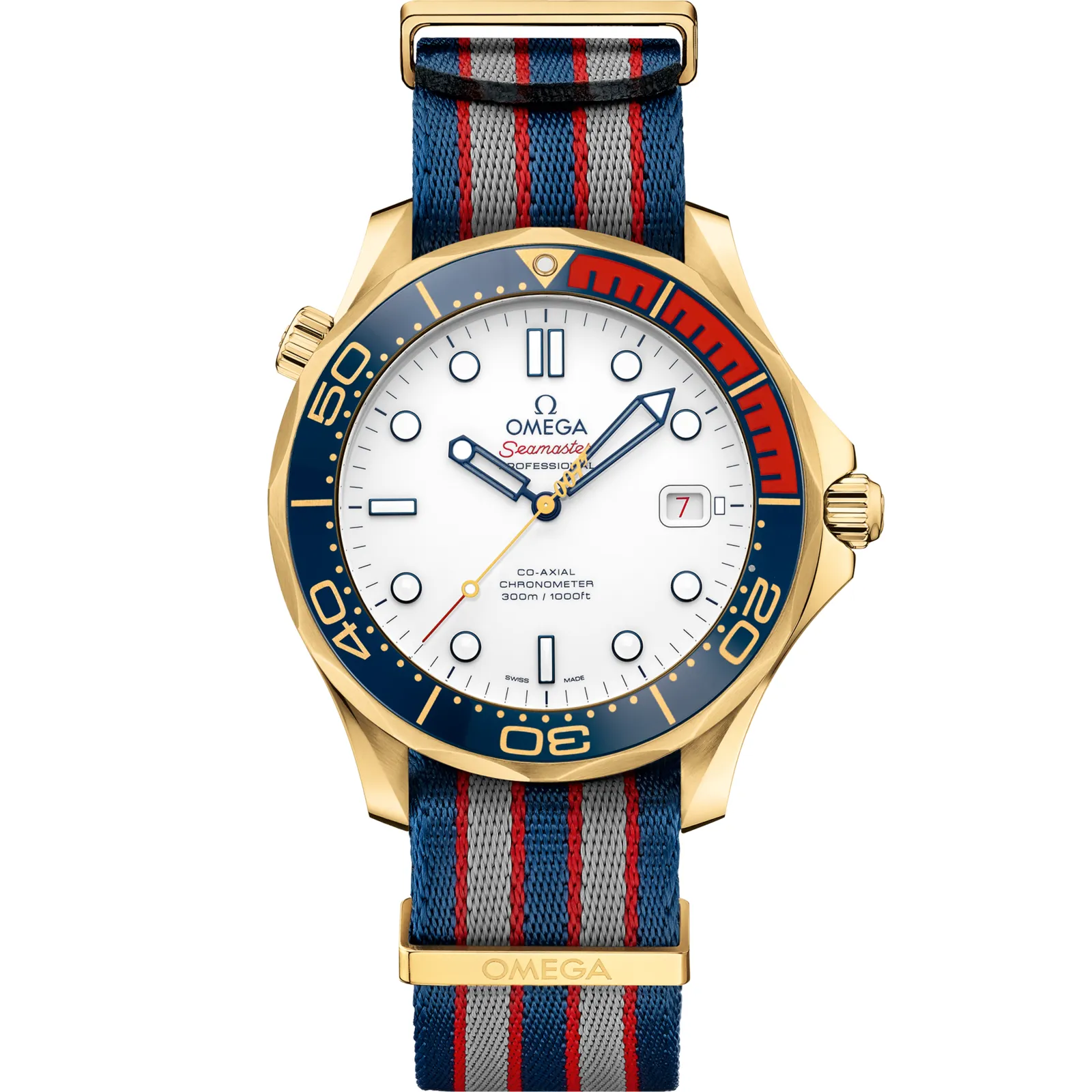 Omega Seamaster Diver 300M Co-Axial 41 White Gold /James Bond Commander's Watch, reference 212.62.41.20.04.001, white dial, yellow gold case