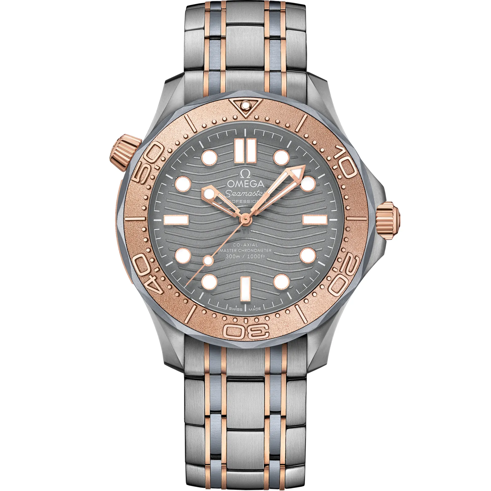 Omega Seamaster Diver 300M Master Co-Axial 42 210.60.42.20, reference 210.60.42.20.99.001, grey dial, titanium, tantalum and rose gold case