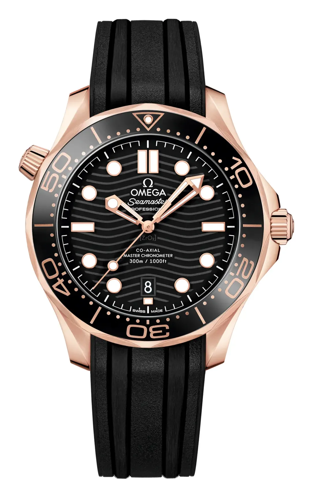Omega Seamaster Diver 300M Master Co-Axial 42 210.62.42.20, reference 210.62.42.20.01.002, black dial, rose gold case