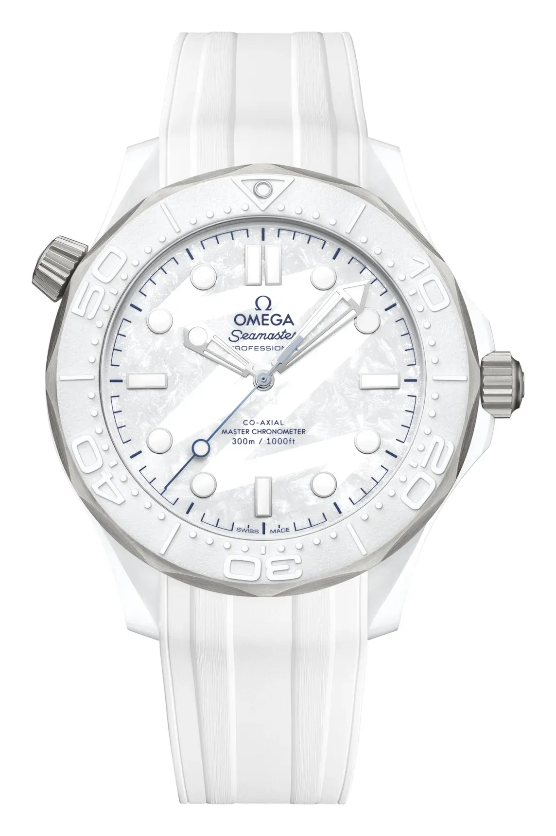 Omega Seamaster Diver 300M Master Co-Axial 43.5 Milano Cortina 2026 Winter Olympics, reference 522.92.44.20.04.001, white dial, ceramic and titanium case