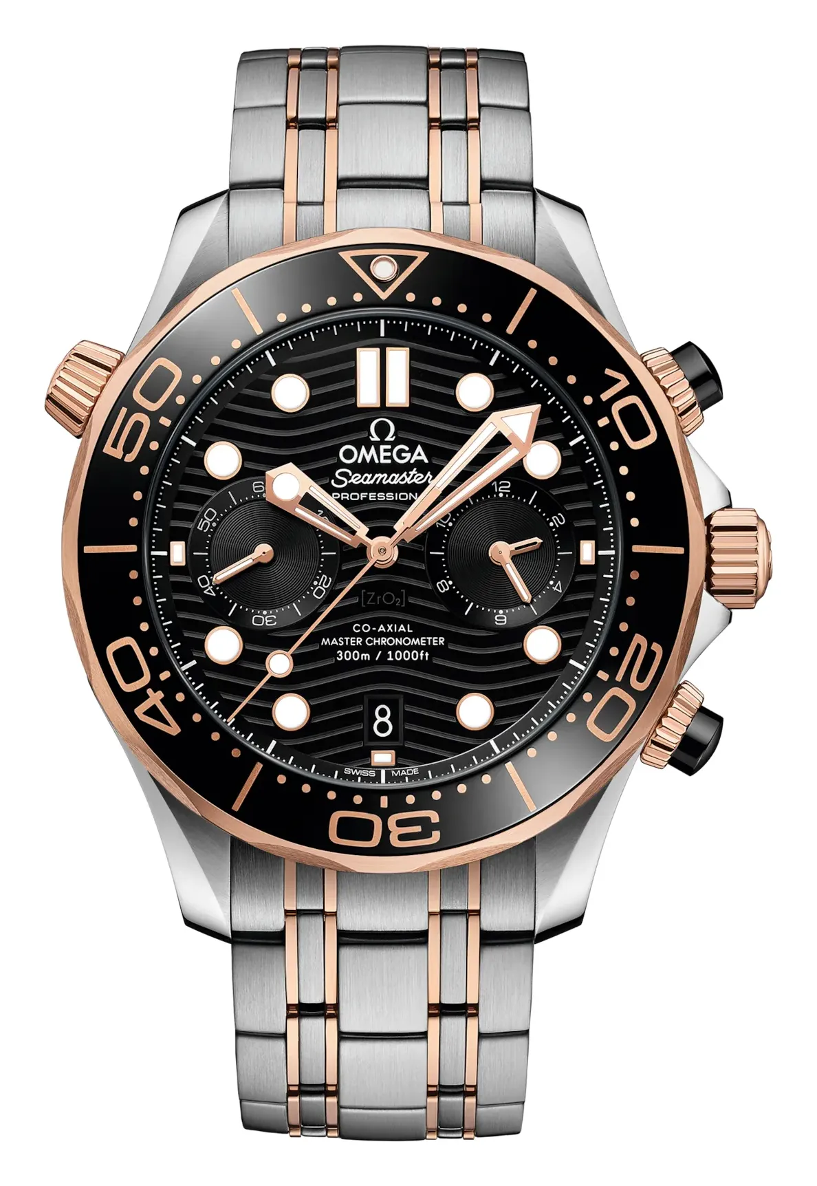 Omega Seamaster Diver 300M Master Co-Axial 44 Chronograph 210.20.44.51, reference 210.20.44.51.01.001, black dial, stainless steel and rose gold case