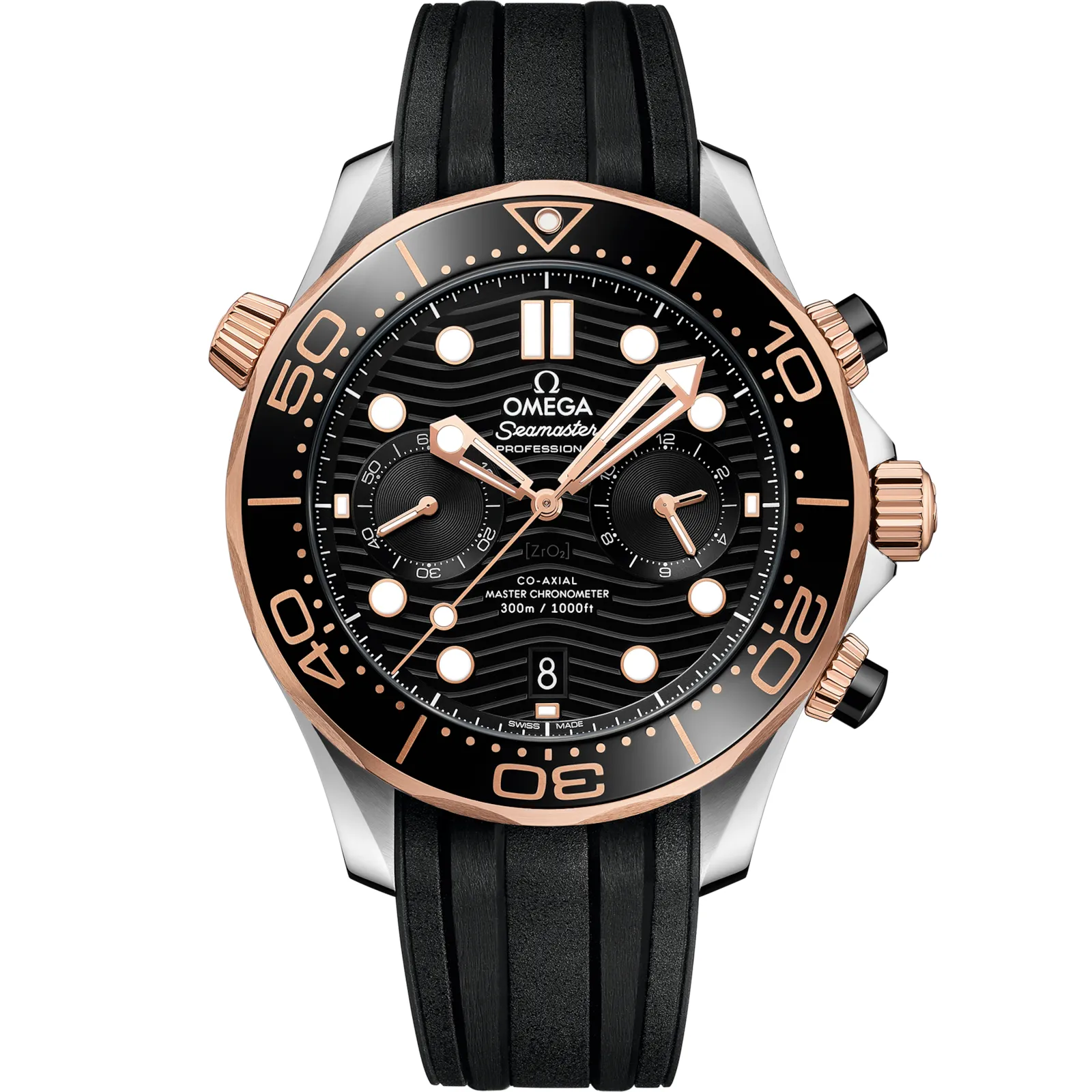 Omega Seamaster Diver 300M Master Co-Axial 44 Chronograph 210.22.44.51, reference 210.22.44.51.01.001, black dial, stainless steel and rose gold case