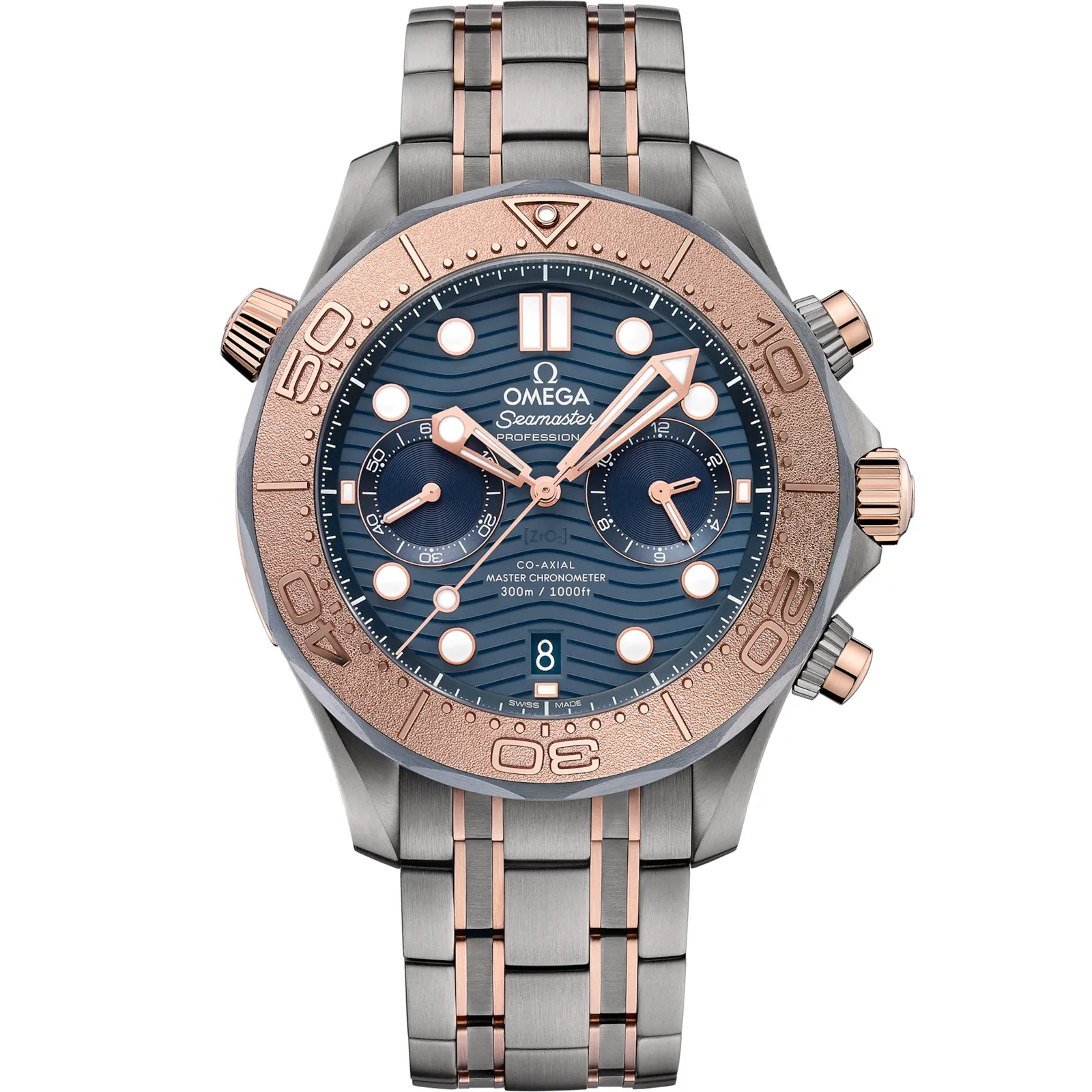 Omega Seamaster Diver 300M Master Co-Axial 44 Chronograph 210.60.44.51, reference 210.60.44.51.03.001, blue dial, titanium, tantalum and rose gold case