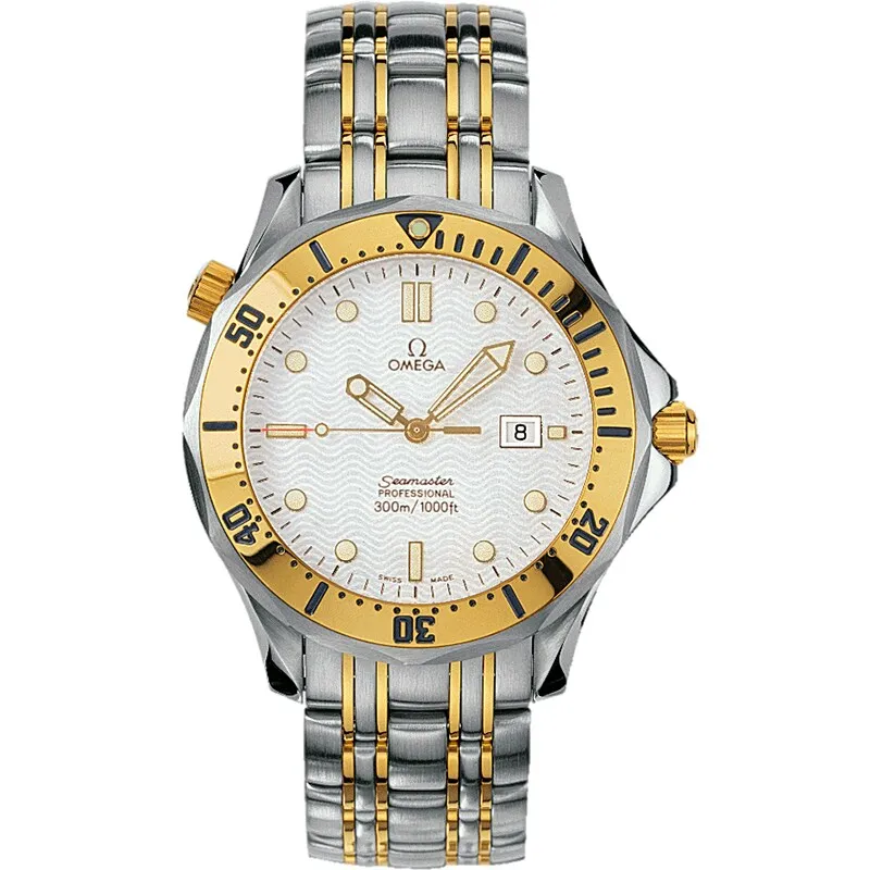 Omega Seamaster Diver 300M Quartz 41 2342.20.00, reference 2342.20.00, white dial, stainless steel and yellow gold case
